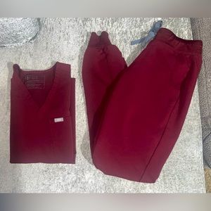 FIGS Burgundy Jogger and Catarina Scrub set